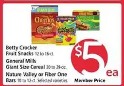 Safeway Betty Crocker Fruit Snacks, General Mills Giant Size Cereal, Nature Valley or Fiber One Bars offer