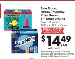 Pick'n Save Blue Moon, Happy Thursday, Vizzy, Peroni or Pilsner Urquell offer