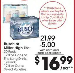 Kroger Busch or Miller High Life offer