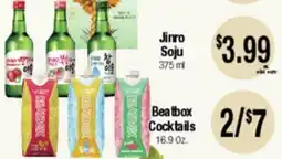 Big Saver Foods Jinro Soju, Beatbox Cocktails offer