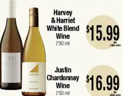 Big Saver Foods Harvey & Harriet White Blend Wine 750 ml Justin Chardonnay Wine offer