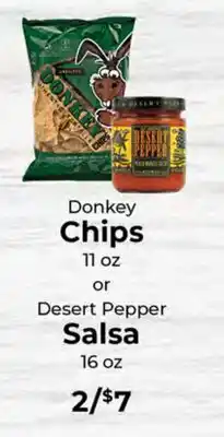 Sunset Foods Donkey Chips 11 oz or Desert Pepper Salsa 16 oz offer