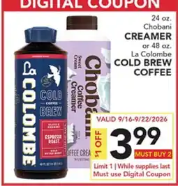 Pete's Fresh Market 24 oz. Chobani CREAMER or 48 oz. La Colombe COLD BREW COFFEE offer