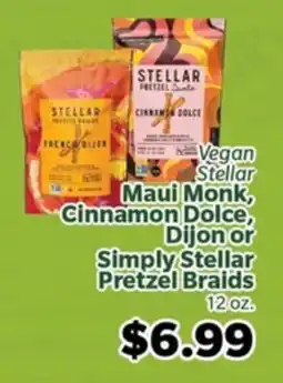 Living Fresh Market Vegan Stellar Maui Monk, Cinnamon Dolce, Dijon or Simply Stellar Pretzel Braids offer