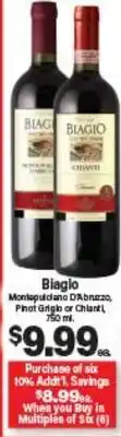 Angelo Caputo's Fresh Market Biagio Montepulciano D'Abruzzo, Pinot Grigio or Chianti offer