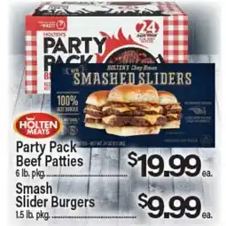 Angelo Caputo's Fresh Market Holten Meats Party Pack Beef Patties 6 lb. pkg., Smash Slider Burgers 1.5 lb. pkg offer