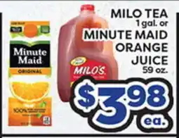 Torres Supermercado MILO TEA 1 gal. or MINUTE MAID ORANGE JUICE 59 oz offer