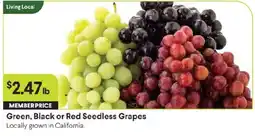 Raley's Green, Black or Red Seedless Grapes offer