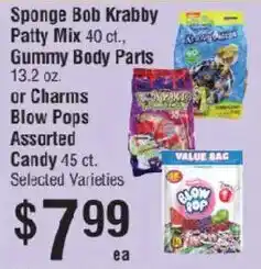 Smart & Final Sponge Bob Krabby Patty Mix, Gummy Body Parts or Charms Blow Pops offer