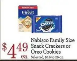 Yoke's Fresh Market Nabisco Family Size Snack Crackers or Oreo Cookies offer
