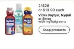Walgreens Vicks Dayquil, Nyquil or Sinex offer