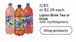 Walgreens Lipton Brisk Tea or Drink offer