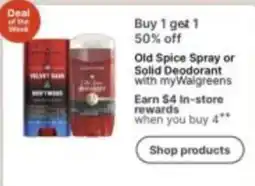 Walgreens Old Spice Spray or Solid Deodorant offer