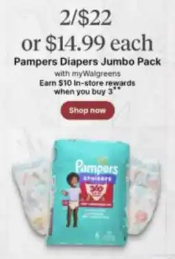 Walgreens Pampers Diapers Jumbo Pack offer