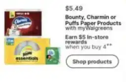 Walgreens Bounty, Charmin or Puffs Paper Products offer