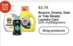 Walgreens Bounce, Downy, Gain or Tide Simply Laundry Care with myWalgreens offer