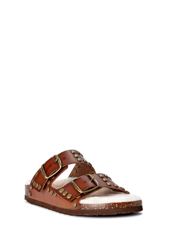 Walmart Scoop Women's Studded Faux Shearling Double Strap Sandals offer