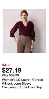 Kohl's Women's LC Lauren Conrad V-Neck Long Sleeve Cascading Ruffle Front Top offer