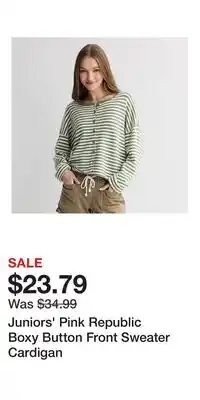 Kohl's Juniors' Pink Republic Boxy Button Front Sweater Cardigan offer