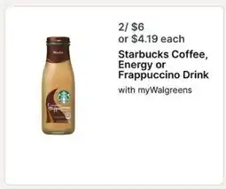 Walgreens Starbucks Coffee, Energy or Frappuccino Drink offer