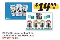 Winn Dixie 24 Pk Rio Lager or Light or 12 Pk Surf Break Hard 12 oz offer
