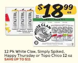 Winn Dixie 12 Pk White Claw, Simply Spiked, Happy Thursday or Topo Chico 12 oz offer