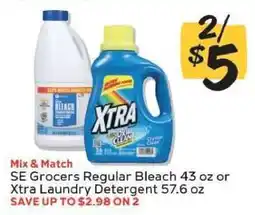 Winn Dixie SE Grocers Regular Bleach 43 oz or Xtra Laundry Detergent 57.6 oz offer