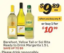 Winn Dixie Barefoot, Yellow Tail or Sol Rita Ready to Drink Margarita 1.5 L offer