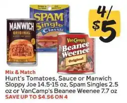 Winn Dixie Hunt's Tomatoes, Sauce or Manwich Sloppy Joe, Spam Singles, VanCamp's Beanee Weenee offer