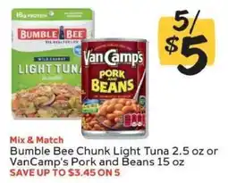 Winn Dixie Bumble Bee Chunk Light Tuna 2.5 oz or VanCamp's Pork and Beans 15 oz offer