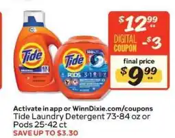 Winn Dixie Tide laundry detergent or pods offer