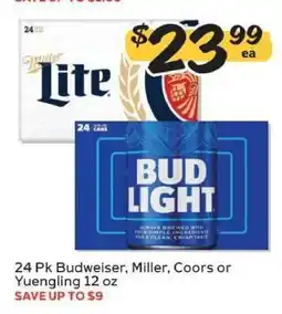 Winn Dixie 24 Pk Budweiser, Miller, Coors or Yuengling 12 oz offer