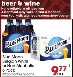 Giant Eagle Blue Moon Belgian White or Non-Alcoholic 6 Pack offer