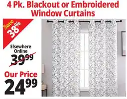 Ocean State Job Lot 4 Pk. Blackout or Embroidered Window Curtains offer