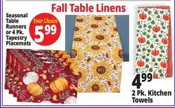 Ocean State Job Lot Seasonal Table Runners or 4 Pk. Tapestry Placemats, 2 Pk. Kitchen Towels offer