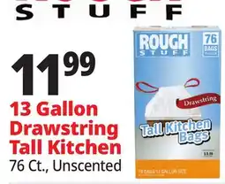 Ocean State Job Lot Rough Stuff 13 Gal Tall Kitchen Trash Bags with Drawstring 76 Count offer