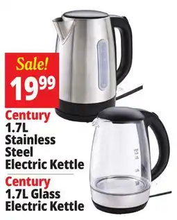 Ocean State Job Lot Century 1.7L Stainless Steel Electric Kettle OR 1.7L Glass Electric Kettle offer