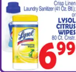 Bravo Supermarkets LYSOL CITRUS WIPES 80 Ct. Cnstr offer