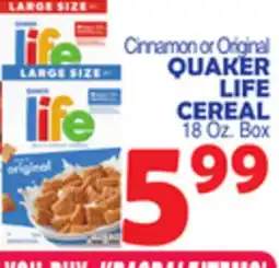 Bravo Supermarkets QUAKER LIFE CEREAL offer