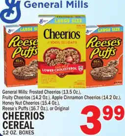 C Town GENERAL MILLS CHEERIOS CEREAL, 12 OZ. BOXES offer