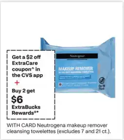 CVS Neutrogena makeup remover cleansing towelettes (excludes 7 and 21 ct.) offer