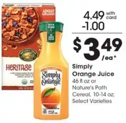 Gerbes Simply Orange Juice or Nature's Path Cereal, offer