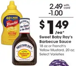 Gerbes Sweet Baby Ray's Barbecue Sauce or French's Yellow Mustard offer