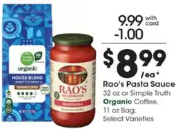 Gerbes Rao's Pasta Sauce or Simple Truth Organic Coffee offer