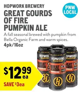 New Seasons Market Hopwork Brewery Great Gourds of Fire Pumpkin Ale offer
