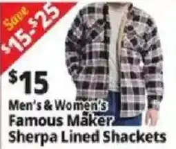 Ocean State Job Lot Men's & Women's Famous Maker Sherpa Lined Shackets offer