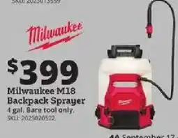Rural King Milwaukee M18 Backpack Sprayer offer