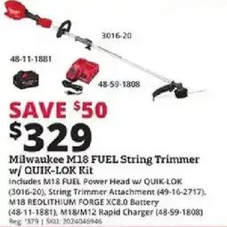 Rural King Milwaukee M18 FUEL String Trimmer w/ QUIK-LOK Kit offer