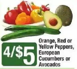 Shaw's Orange, Red or Yellow Peppers, European Cucumbers or Avocados offer