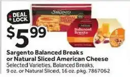 Stop&Shop Sargento Balanced Breaks or Natural Sliced American Cheese offer